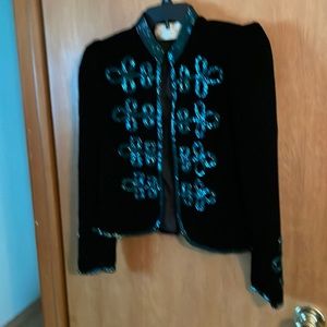 Black Oscar de la Renta velvet jacket- green beading